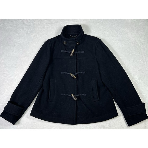 Banana Republic Coat Womens Large Navy Wool Blend Toggle Tooth Herrington - Picture 2 of 11